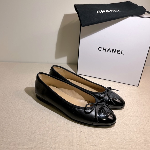 ❗️sold❗️🖤CHANEL🖤 Ballerinas Black Leather and Patent Leather 36 - Picture 9 of 12